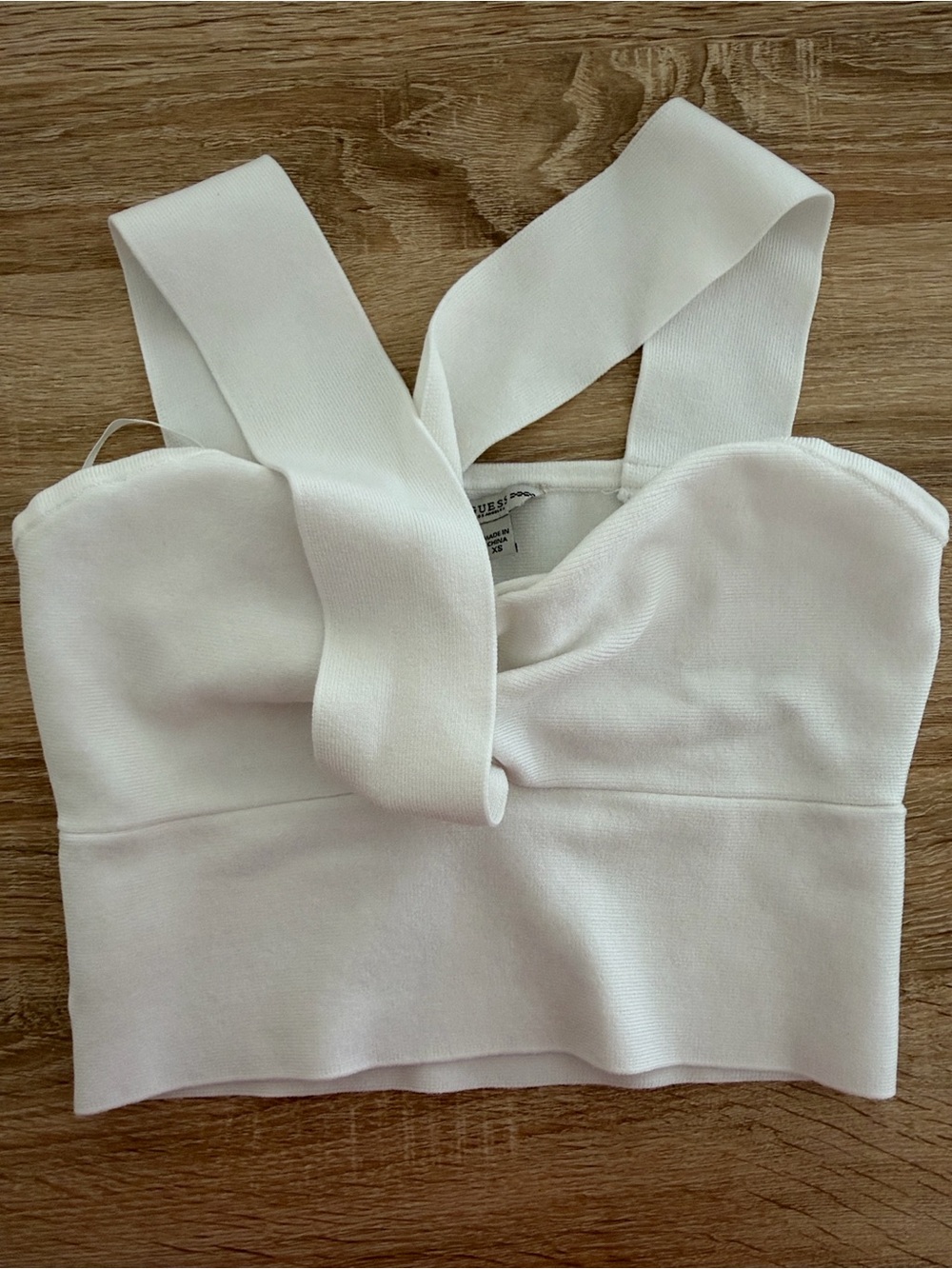 Guess White Cropped Tank Top with Wide Crossover Straps